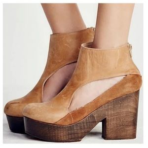 Free People Tan Suede Platform Clog Booties